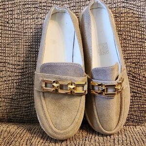 Women's Tan Loafers with Gold Accent